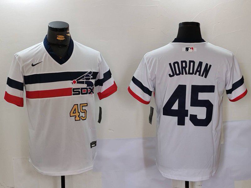 Men Chicago White Sox 45 Jordan White Throwback Game 2024 Nike MLB Jersey style 9021